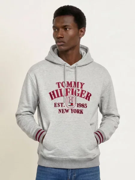 Tommy Hilfiger Bluza Z Kapturem grau biała