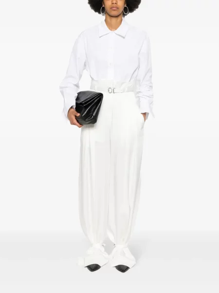 Plisuoti krepo kelnės Jil Sander balta