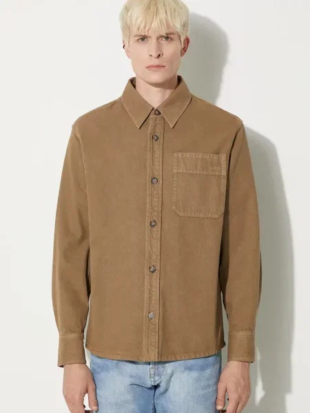 A.P.C. camasa Surchemise Basile Brodee barbati cu guler clasic relaxed maro
