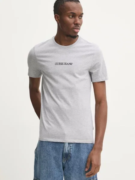 Тениска Guess Jeans с апликация сиво