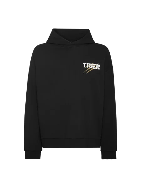 Bluza z kapturem Plein Sport z kapturem w tygrysie prążki czarna