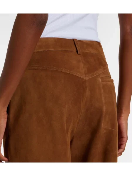 Pantaloni Nour Hammour din piele de căprioară bej
