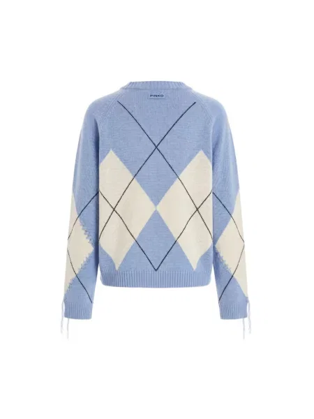 Dzianinowy sweter Pinko z wzorem argyle niebieski