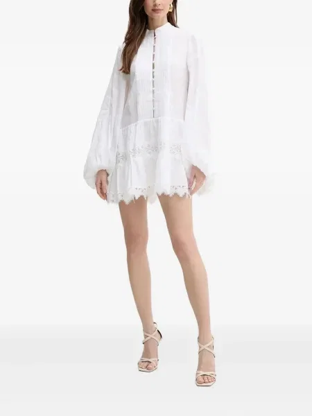 Rochie mini Bardot din dantelă alb