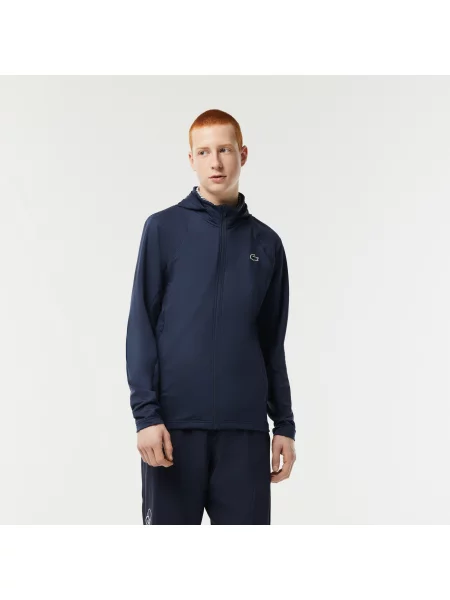 Lacoste Bluza Sport Z Kapturem I Wysokim Kołnierzem Zapinana Na niebieska