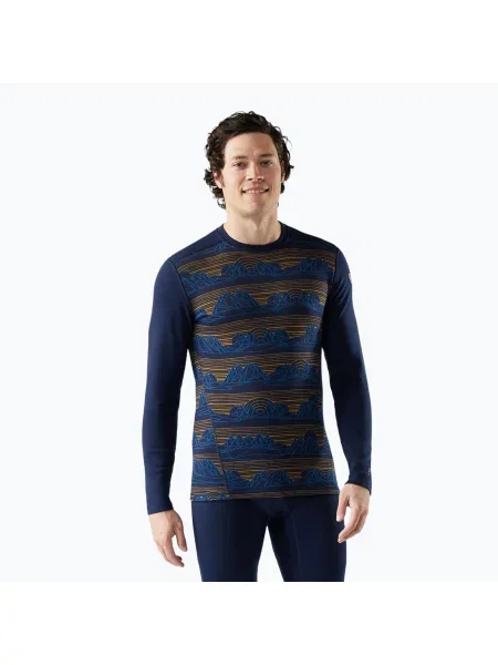 Termo tričko Longsleeve Smartwool Merino Baselayer Crew Boxed deep navy geo peaks tmavě modré