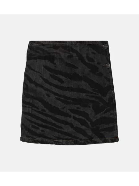 Fustă din denim Ganni cu talie înaltă negru