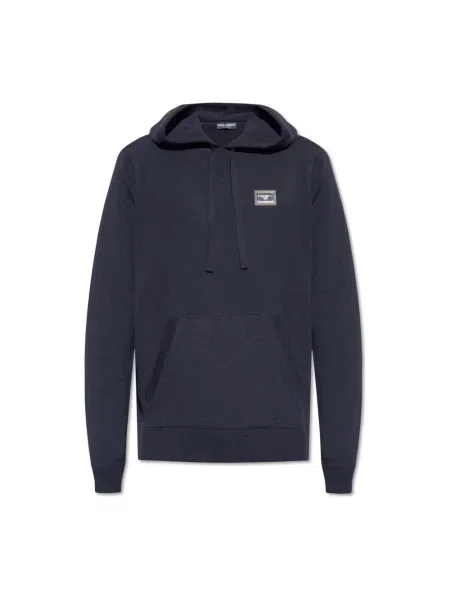 Bluza z kapturem Dolce And Gabbana wełniana z kapturem z logo niebieska
