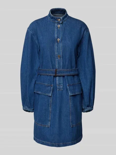 Sukienka jeansowa z paskiem w talii model ‘EURO’ Weekend Max Mara niebieska