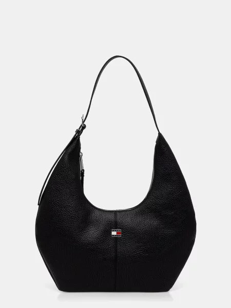 Tommy Jeans τσάντα hobo γυναικεία από απομίμηση δέρματος μαύρο