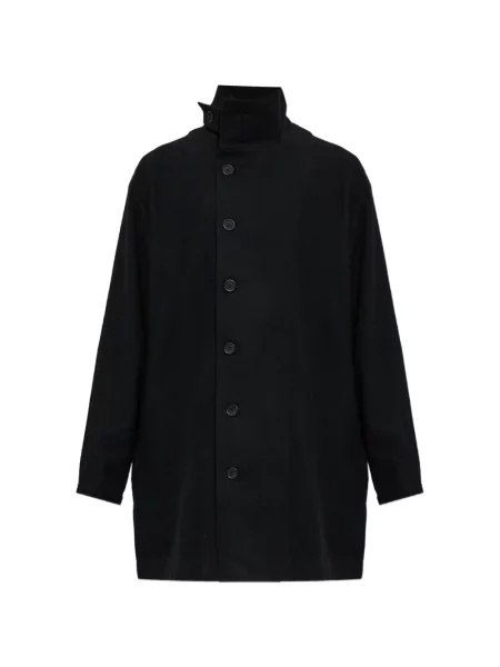 Palton Yohji Yamamoto cu guler de stand-up negru