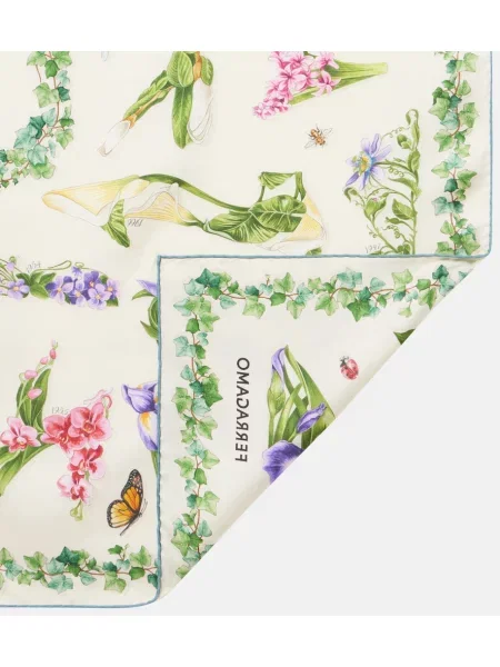 Fular Ferragamo de mătase cu model floral alb