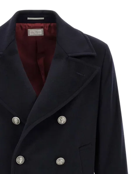 Dvouřadý kabát Brunello Cucinelli modrý