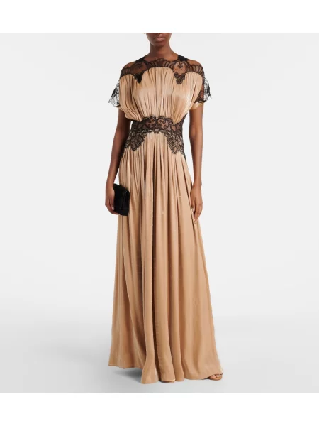 Rochie Costarellos de catifea bej