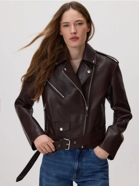 Reserved Geacă din piele ecologică maro