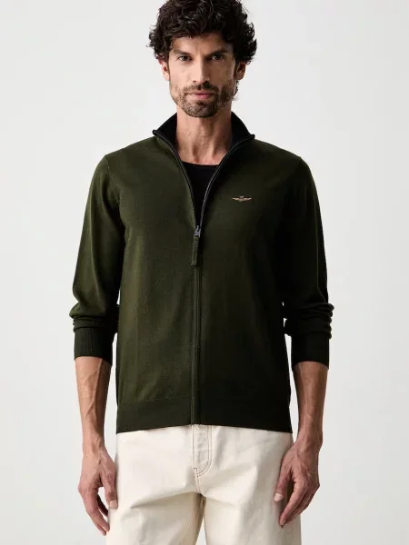 Aeronautica Militare cardigan pentru bărbați din lână verde
