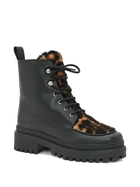 Cizme scurte Yves Salomon din piele cu imagine cu model leopard negru