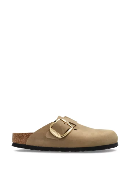 Papuci tip mules Birkenstock din piele de căprioară cu cataramă maro