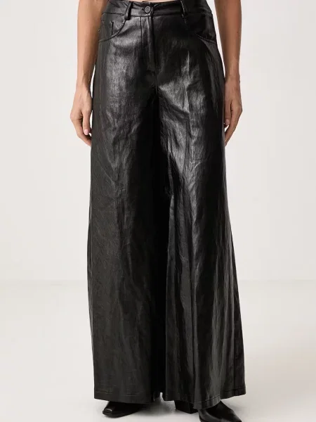 Haveone pantaloni wide leg pentru femei din imitație de piele negru