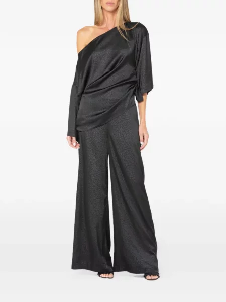 Pantaloni Jbq cu model leopard din jacard negru