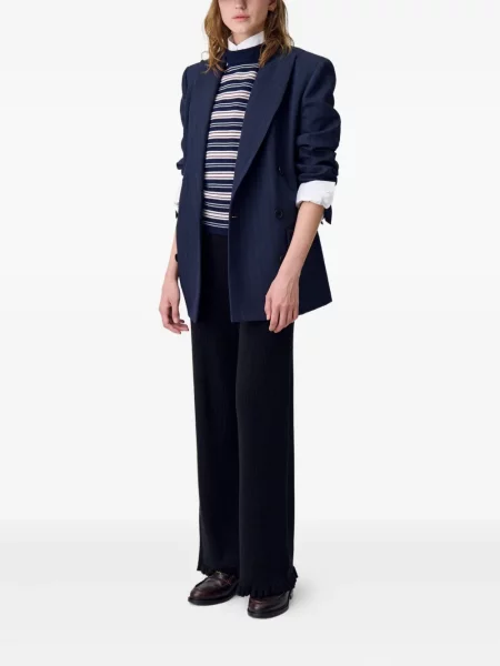 Dzianinowe spodnie Claudie Pierlot z falbankami prążkowane czarne