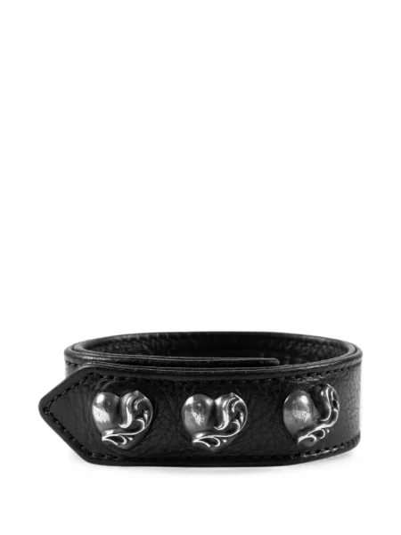 Кожена гривна Chrome Hearts със сърца черно