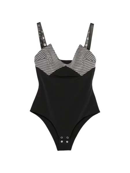 Body Mitiliane Couture din piele cu tepi cu bretele negru