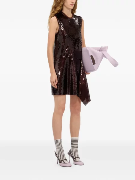 Rochie mini Msgm cu paiete asimetrică de costum maro