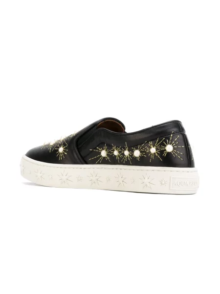 Chiloți Aquazzura cu perle slip-on negru