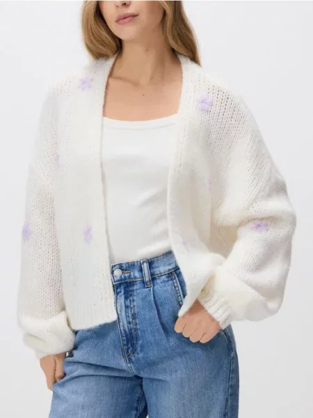 Reserved Cardigan cu broderie nude