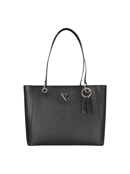 Lniana torebka skórzana Guess czarna