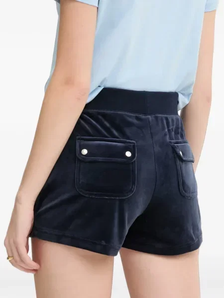 Велур шорти Juicy Couture с връзки синьо