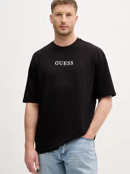 Guess tričko s bavlnou Brian černé