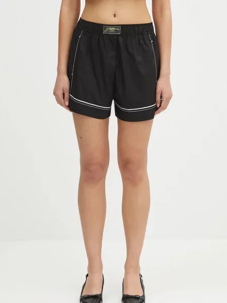 GANNI pantaloni scurți din Cotton Poplin Elasticated uni high waist negru