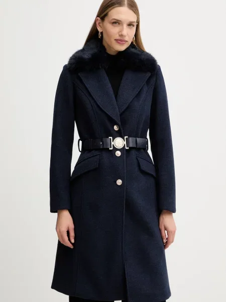 Guess płaszcz z domieszką wełny NEW PATRICE granatowy