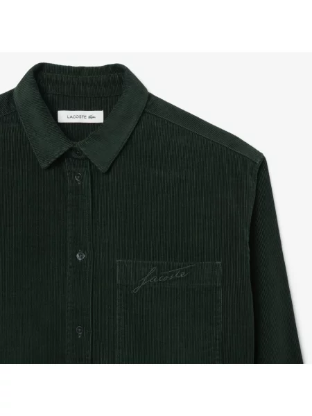 Lacoste Sztruksowa Koszula Wierzchnia O Luźnym Kroju zielona