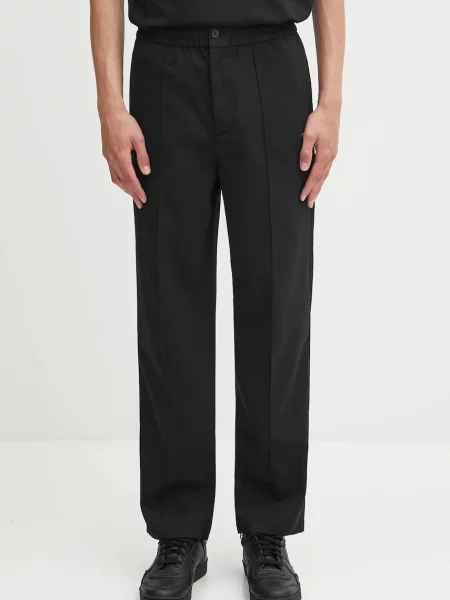 Hlače z volno Filling Pieces Coach Twill Wool črna