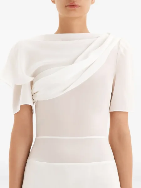 Rochie midi Post Meridiem drapată până la genunchi de costum alb