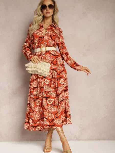 Rochie cămașă cu flori Kolni portocalie