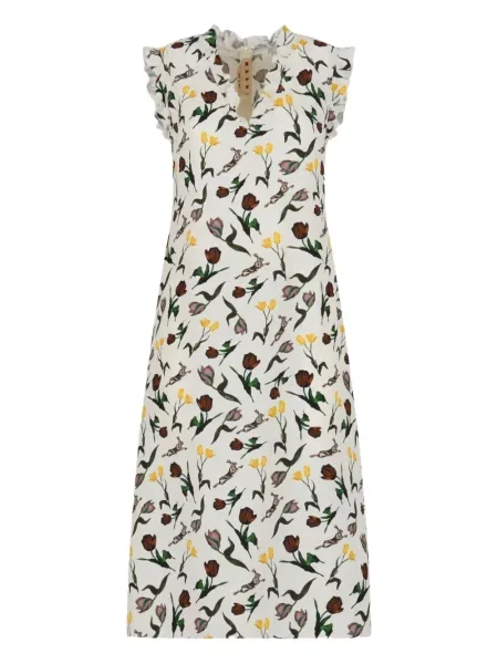 Rochie midi Marni cu model floral cu imagine până la genunchi alb