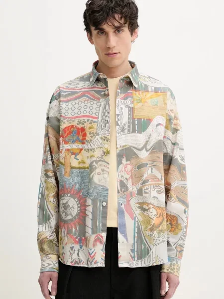 Риза Desigual COLOR мъжка със стандартна кройка с класическа яка сиво
