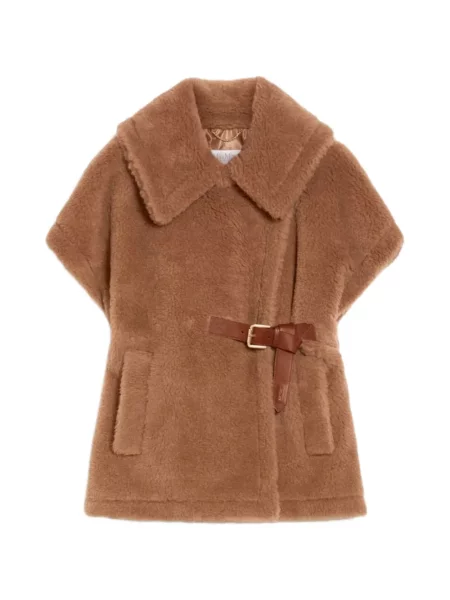 Cu centură geacă Max Mara din piele de oaie maro