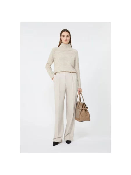 Sweter Max Mara Studio z kaszmiru z wysokim kołnierzem beżowy