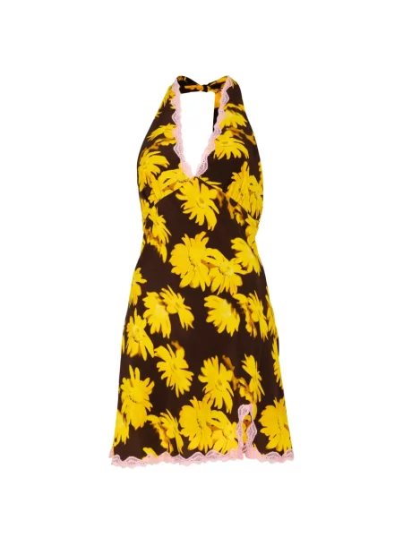 Rochie mini Staud cu model floral cu imagine din dantelă maro