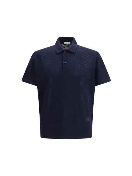 Koszulka polo Burberry wełniana w kratę niebieska