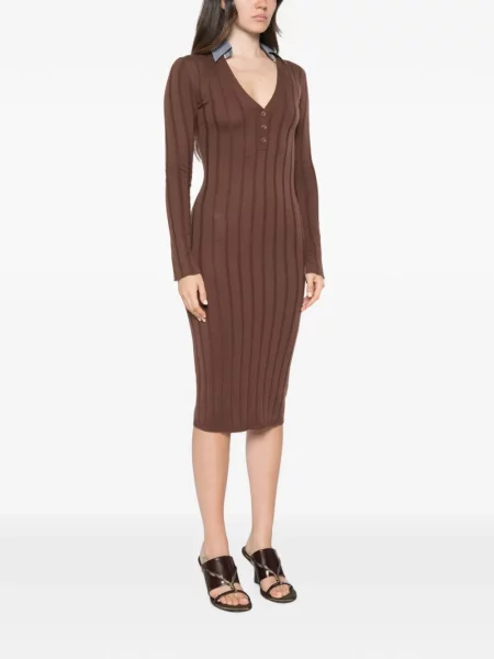 Gulerat rochie midi Patrizia Pepe tricotate maro