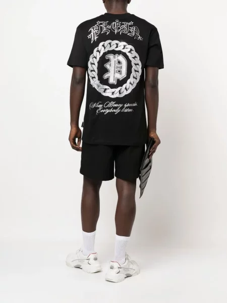Raštuotas trumpas marškinėliai Philipp Plein juoda