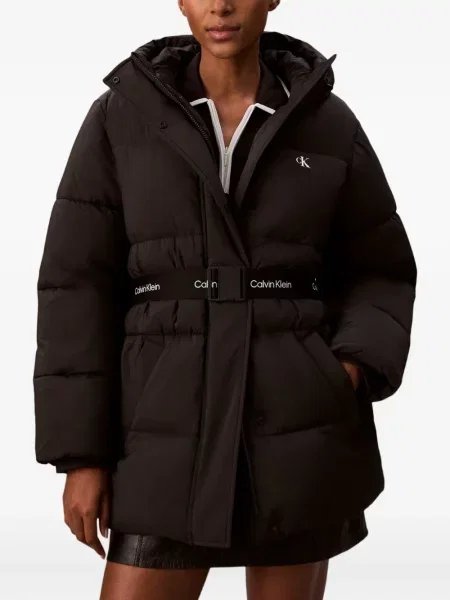 Cu centură palton Calvin Klein Jeans cu glugă negru
