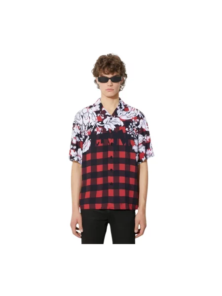 Neil Barett koszula LOOSE HAWAIIAN CHECK WITH BOLTS relaxed czerwony