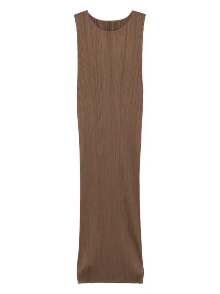 Rochie midi Pleats Please Issey Miyake plisată până la genunchi de costum maro